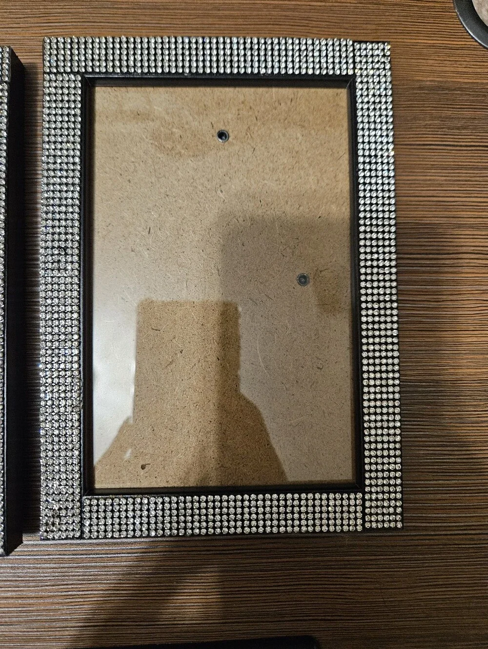 Set Of 2 Black Picture Frames with Rhinestone Border